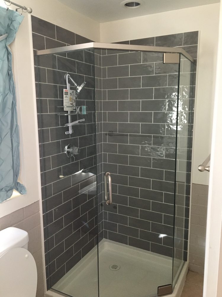 Corner shower with custom glass enclosure — Bathroom Remodeling by Urban Element, Inc. in the East Valley of Arizona