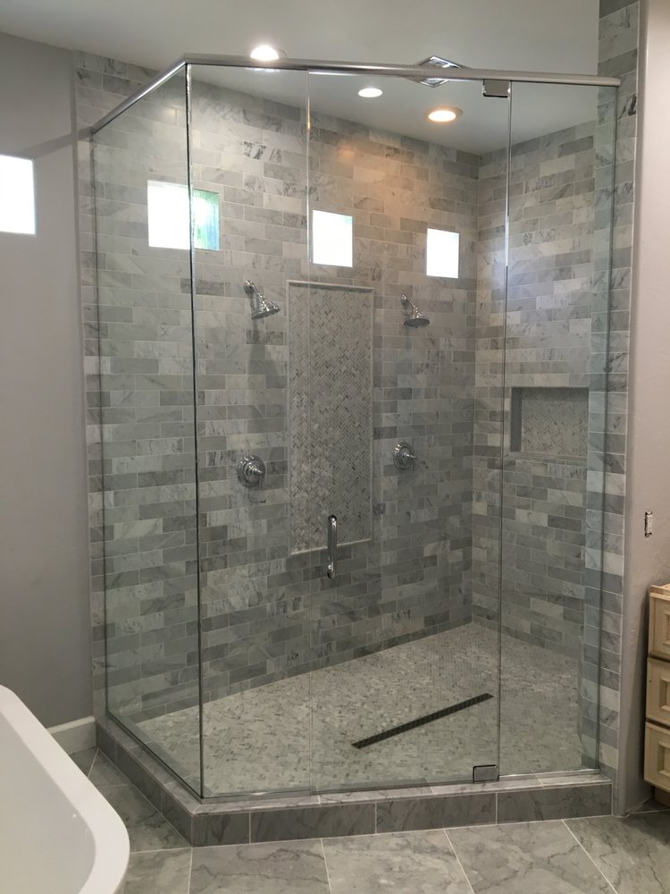 Custom marble tile shower with dual shower valves — Bathroom Remodeling by Urban Element, Inc. in the East Valley of Arizona