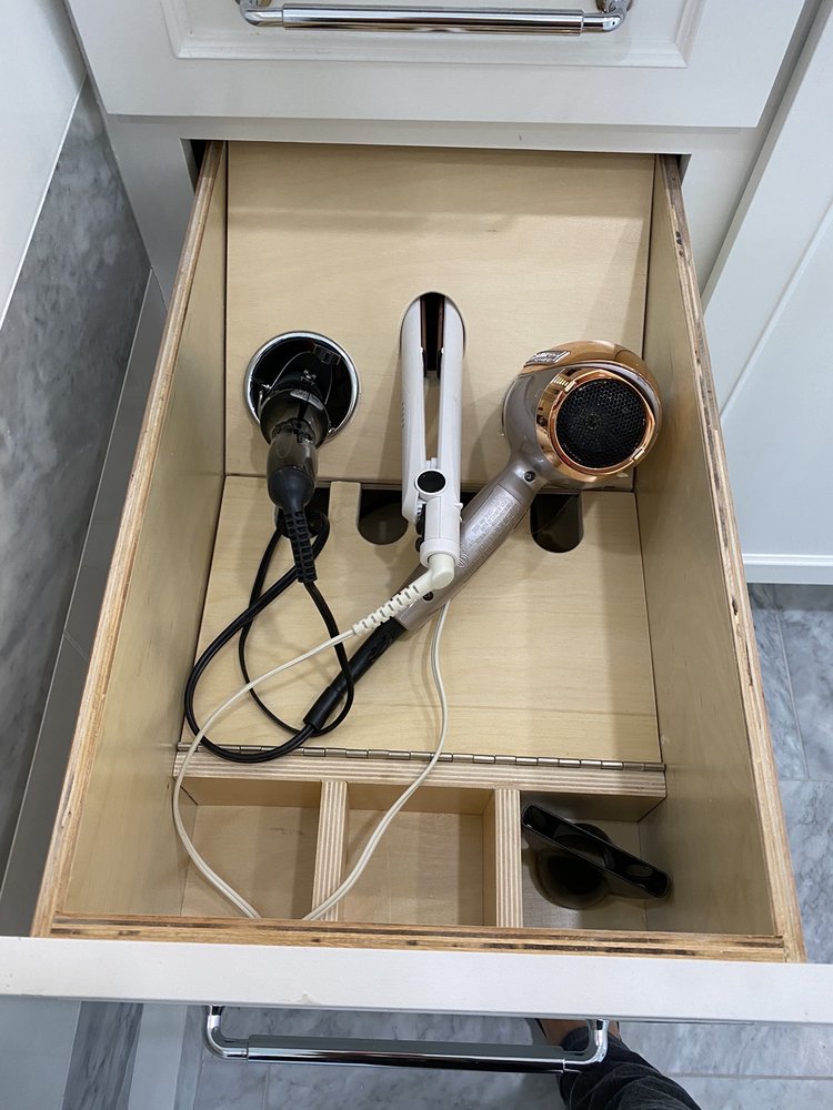 Custom vanity drawer with spaces for blow dryer — Bathroom Remodeling by Urban Element, Inc. in the East Valley of Arizona