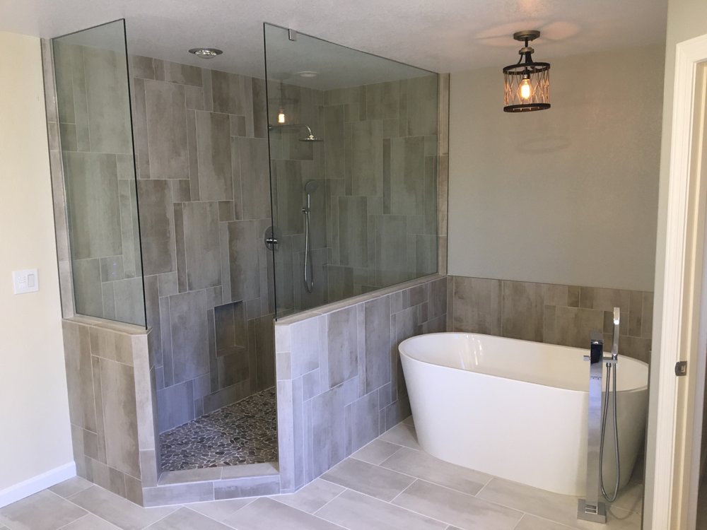 Custom walk in shower with freestanding tub — Bathroom Remodeling by Urban Element, Inc. in the East Valley of Arizona