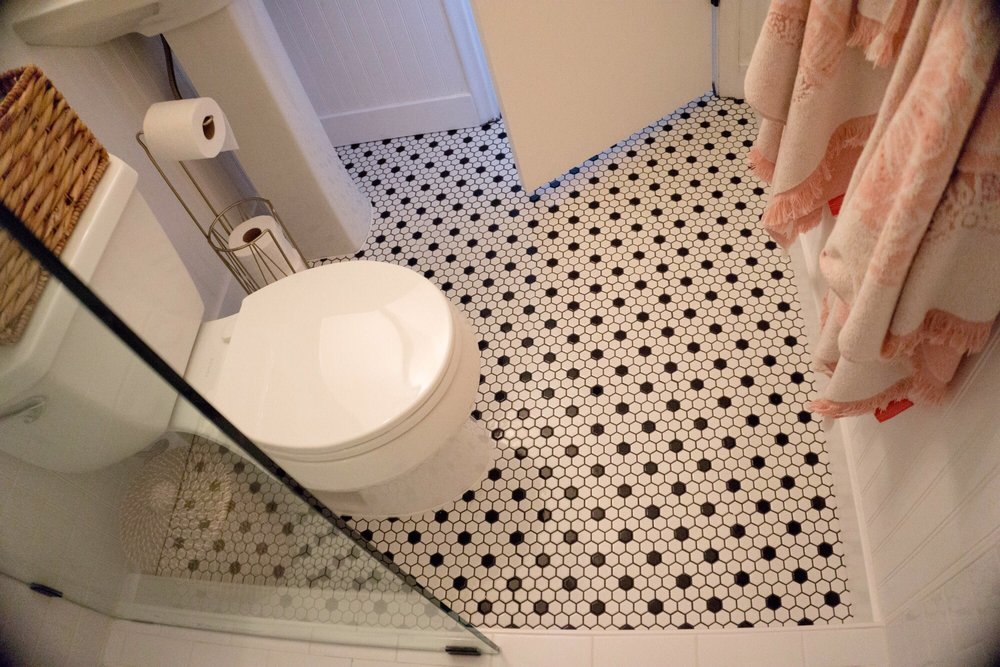 Hex floor and subway tile runner — Bathroom Remodeling by Urban Element, Inc. in the East Valley of Arizona