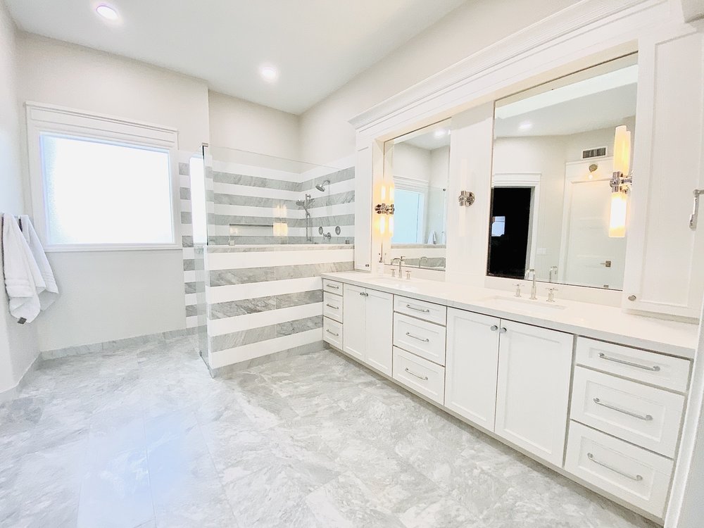Master bathroom walk in zero entry greek and italian — Bathroom Remodeling by Urban Element, Inc. in the East Valley of Arizona