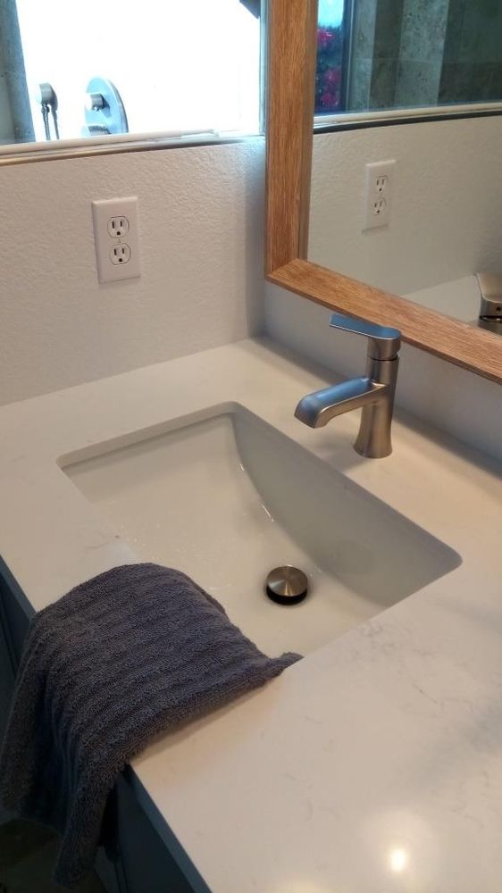 Seemless custom counter and new half wall — Bathroom Remodeling by Urban Element, Inc. in the East Valley of Arizona