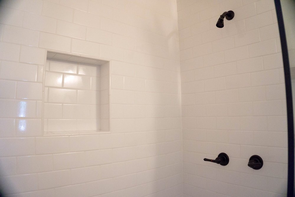 Subway tile and shower install with niche — Bathroom Remodeling by Urban Element, Inc. in the East Valley of Arizona