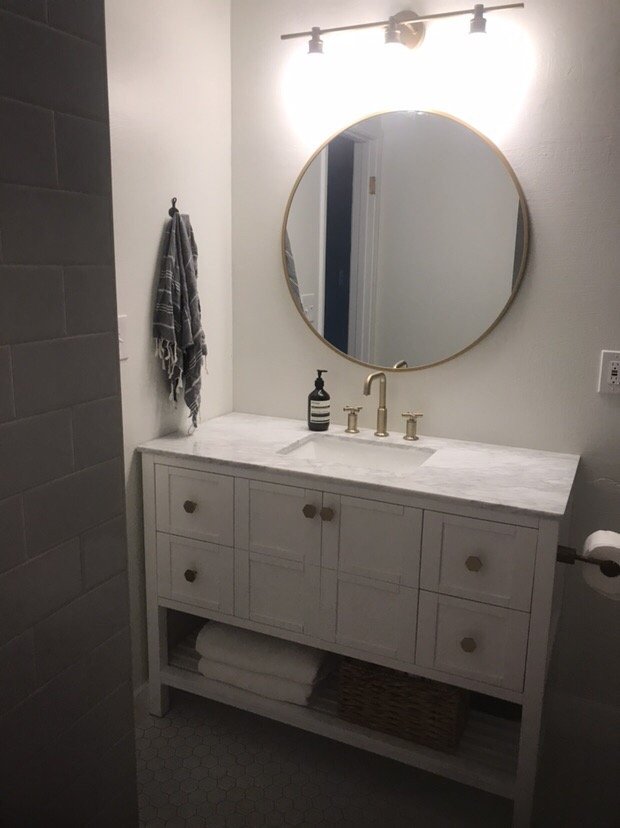 Vanity mirror lights floor tile — Bathroom Remodeling by Urban Element, Inc. in the East Valley of Arizona