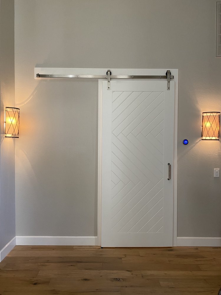 Custom built barn door with herringbone pattern — Custom Designs by Urban Element, Inc. in the East Valley of Arizona