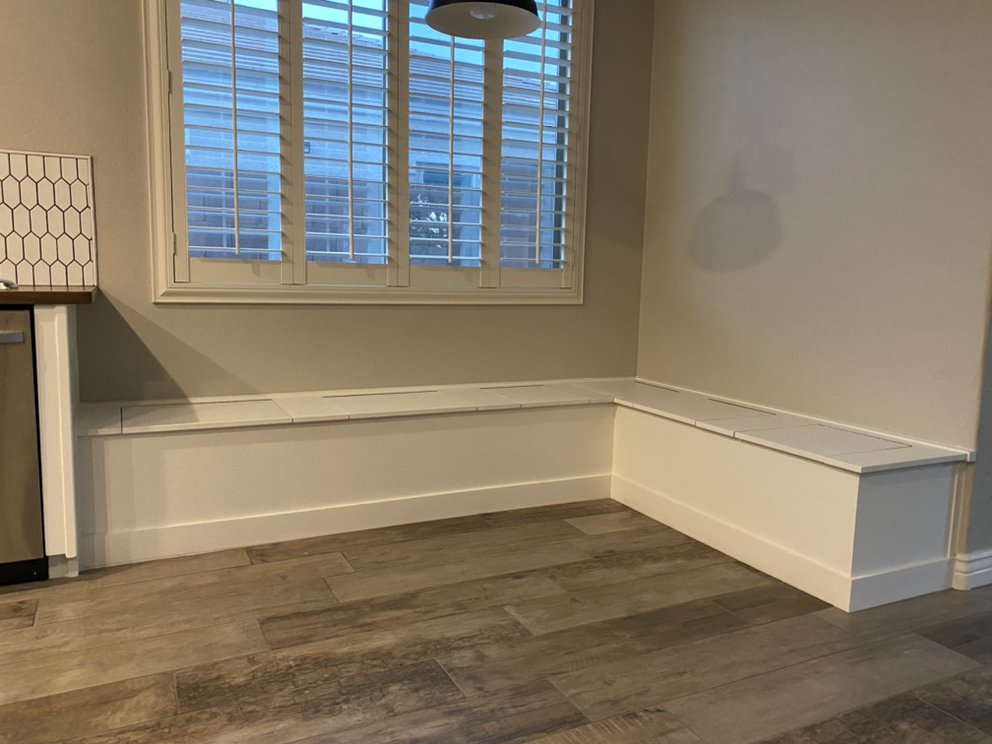 Custom built in corner bench with storage — Custom Designs by Urban Element, Inc. in the East Valley of Arizona