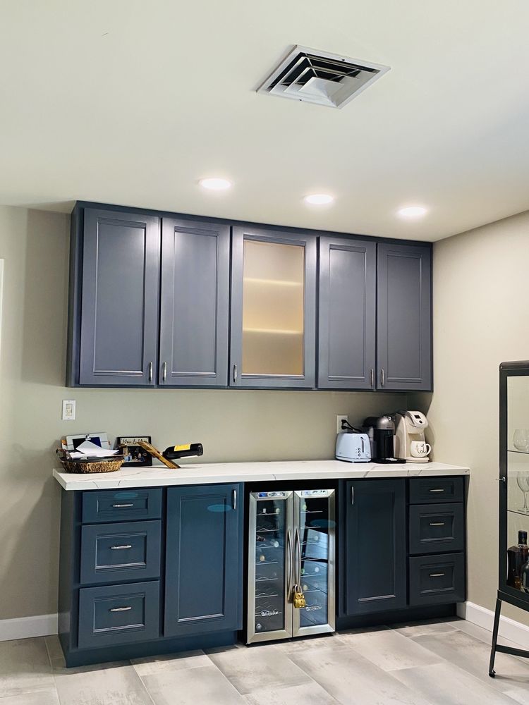A kitchen with blue cabinets and white countertops — Kitchen Remodeling by Urban Element, Inc. in the East Valley of Arizona