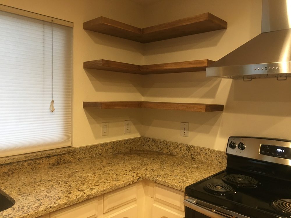 Corner floating shelves installed kitchen renovation — Kitchen Remodeling by Urban Element, Inc. in the East Valley of Arizona