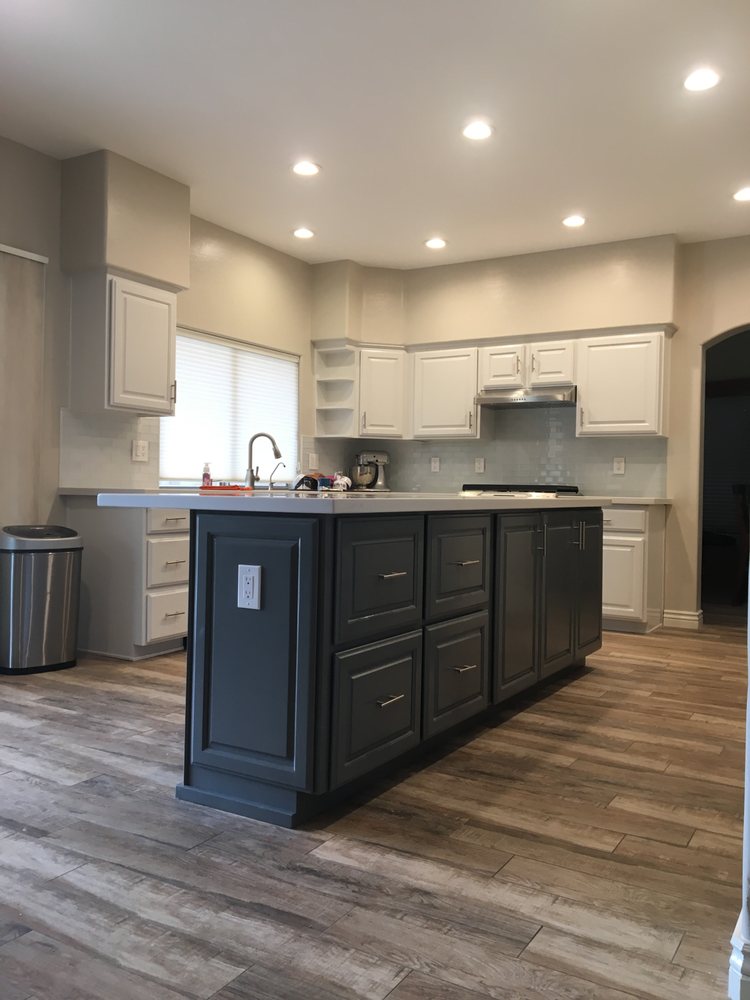 Custom kitchen island with bar top and quartz countertop — Kitchen Remodeling by Urban Element, Inc. in the East Valley of Arizona