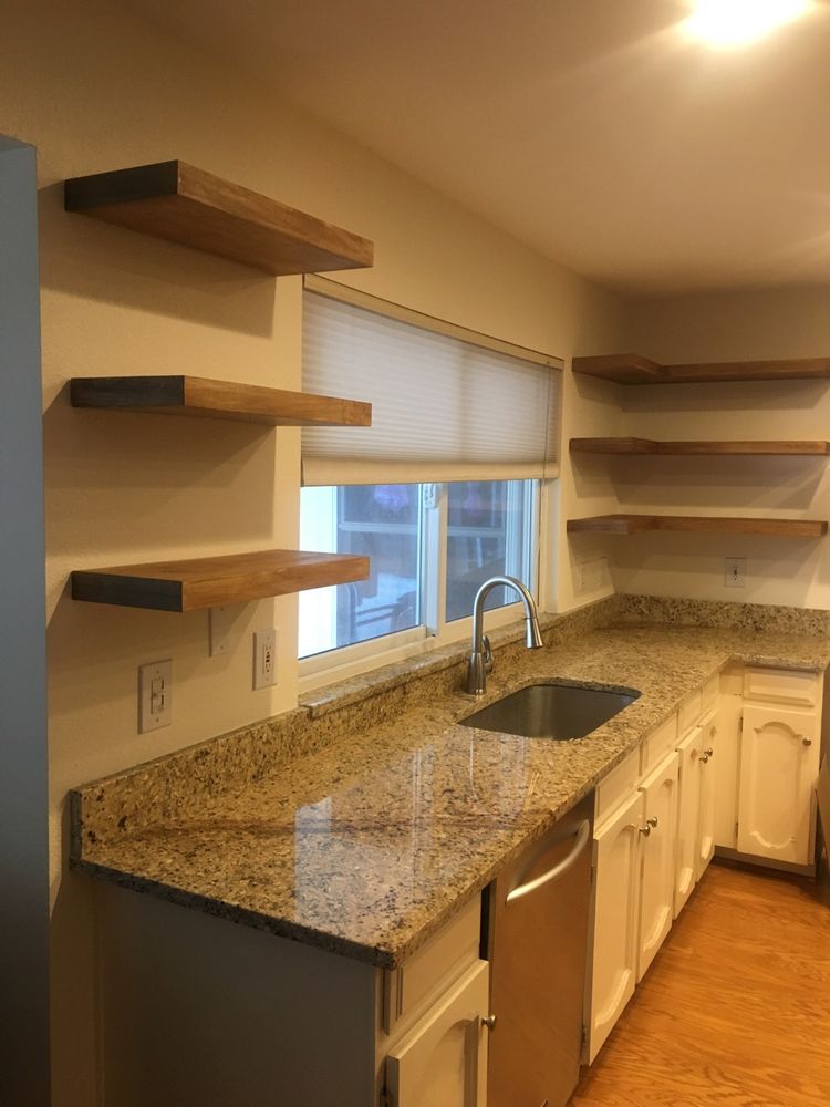 Kitchen renovation floating shelves from older hanging cabinet design — Kitchen Remodeling by Urban Element, Inc. in the East Valley of Arizona